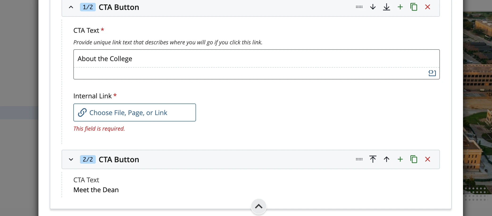 Screenshot showing the internal link upload button